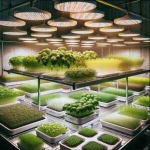 LED Grow Lights Over Microgreens